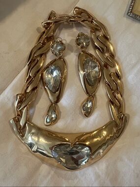Zara Gold-Tone Statement Necklace with Clear Crystal Accents